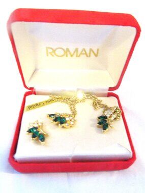 Ronan, Genuine Cryatal and Emerald Necklas and Earring Set